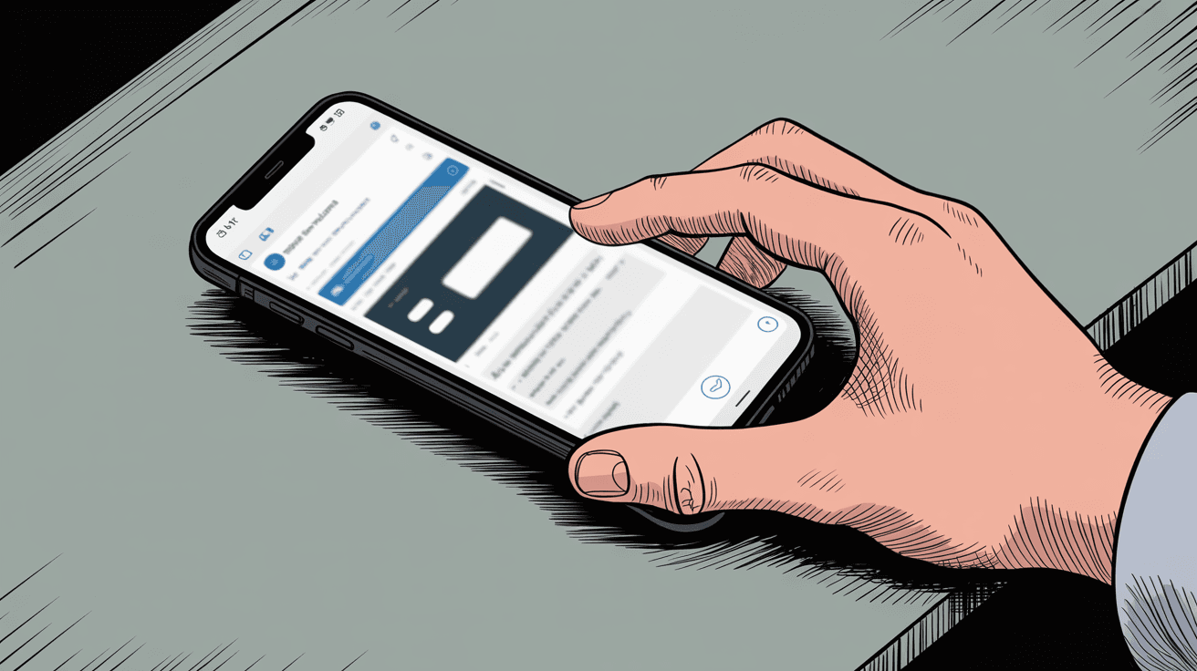 Hand holding smartphone taking screenshot of confidential email on screen